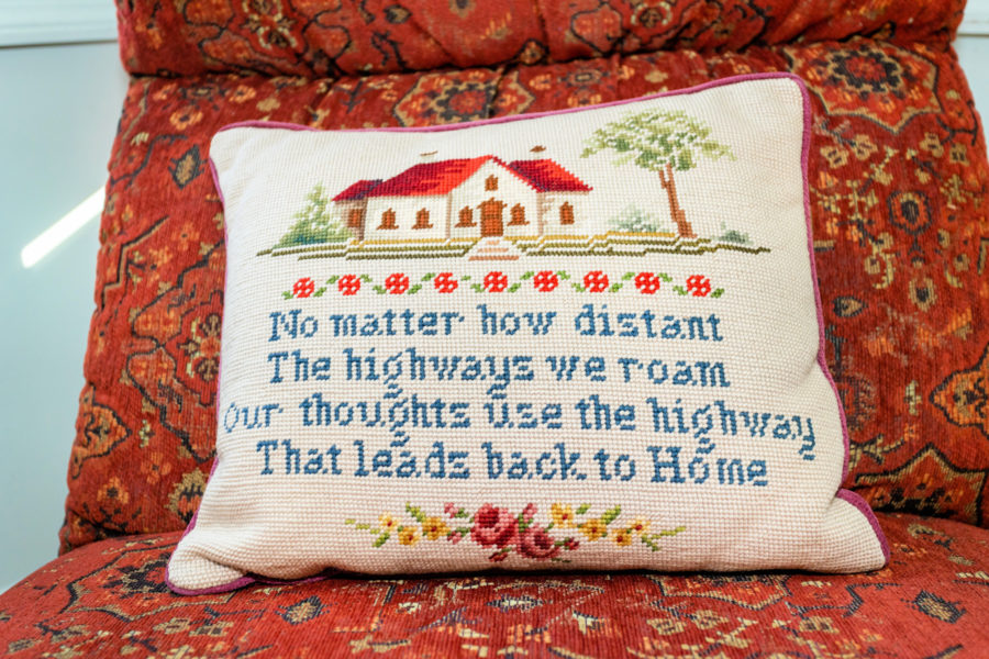 Needlepoint Pillow with Text about Home
