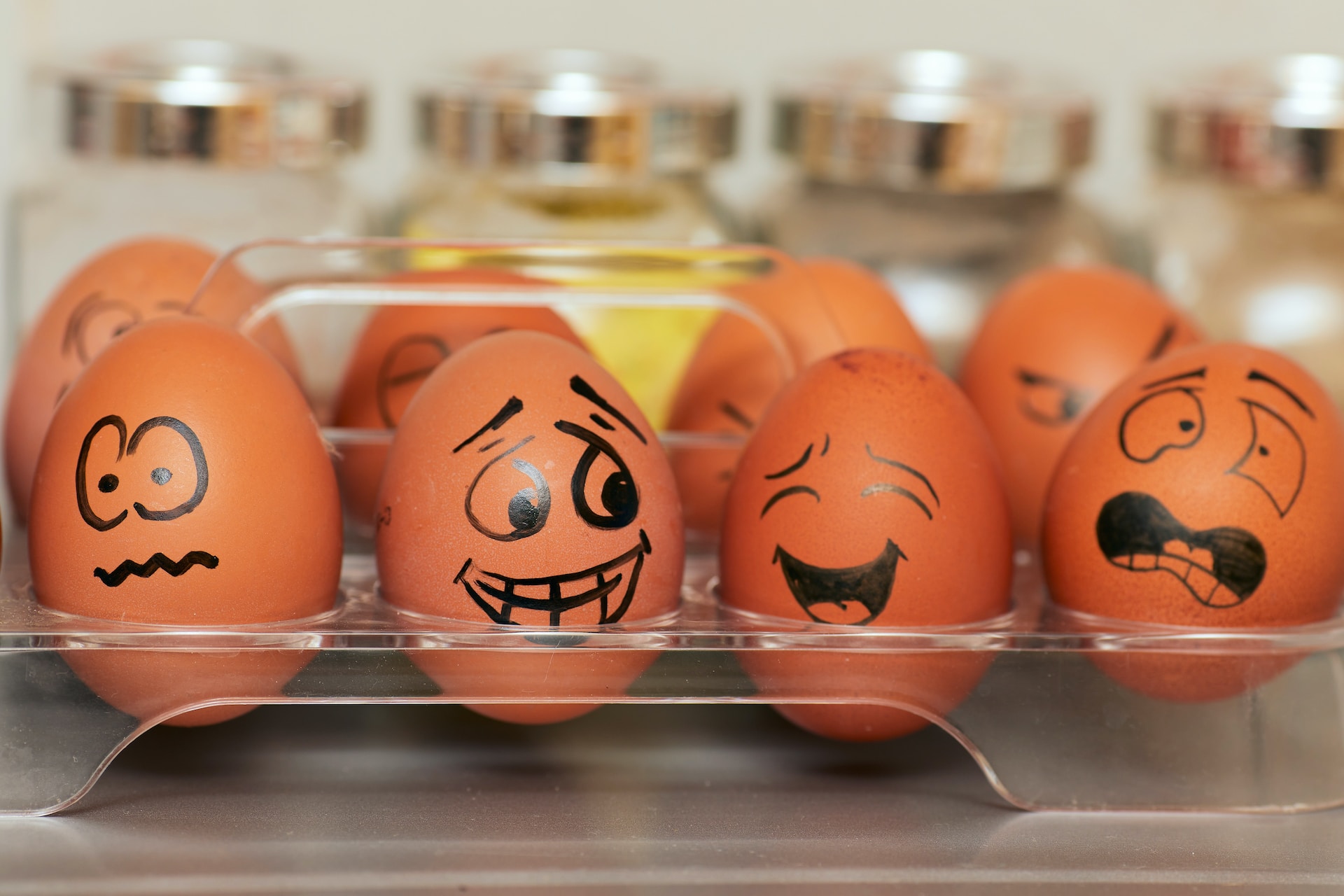 Eggs with emotional faces.