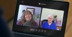 Host Amanda M Dodd talking on video podcast with Sandra Gelinas